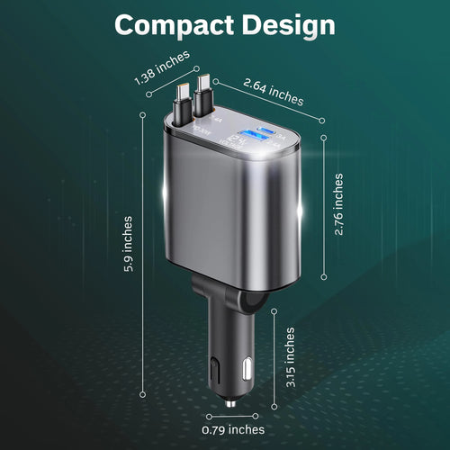 Multi-Port Fast Car Charger with Retractable Cables